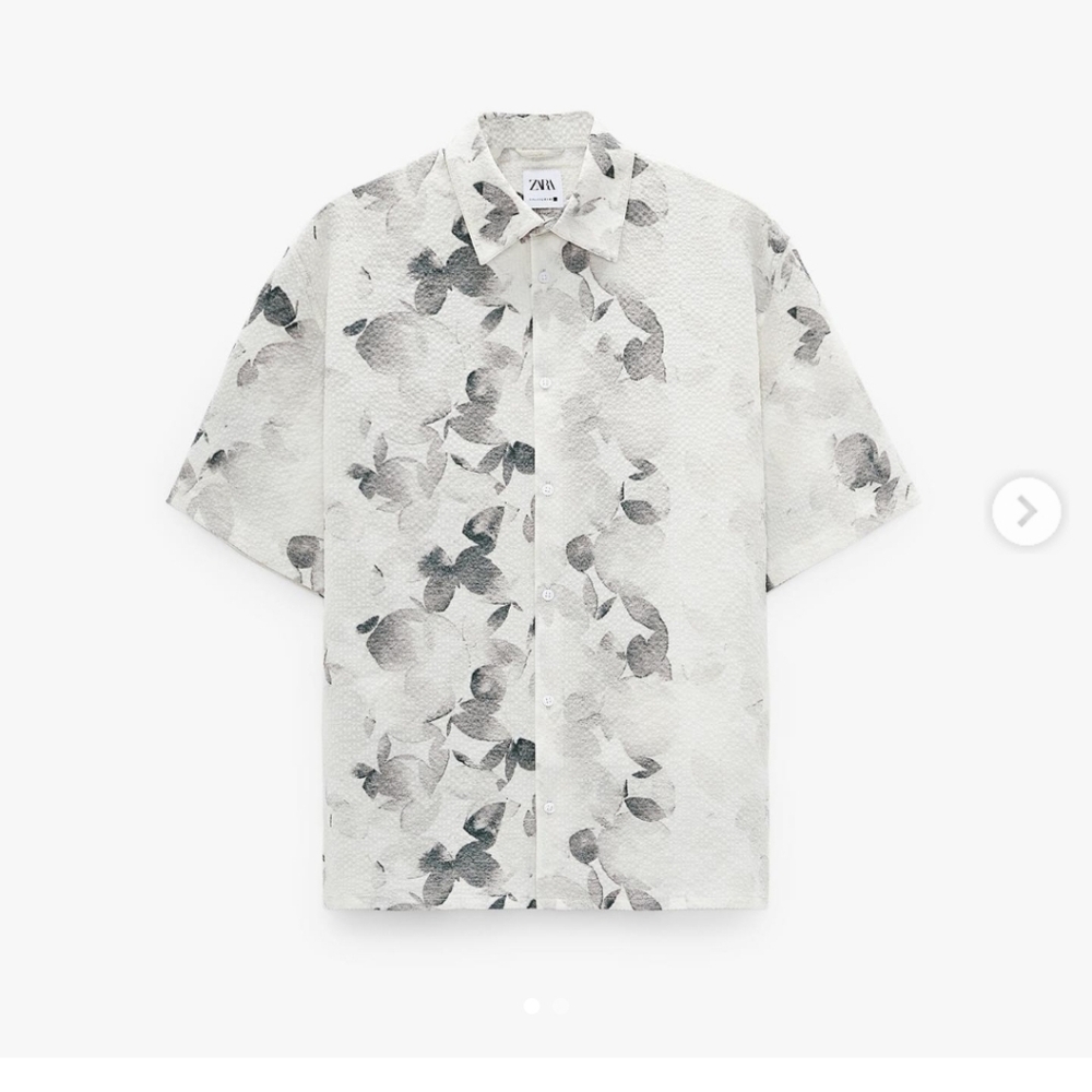 Zara Printed Seersucker Lightweight Buttondown Short Sleeve Shirt Sm I52 - Picture 2 of 6